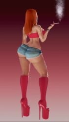 1girls 3d 3d_(artwork) 3d_model 9:16 bella_summers bimbo bimbo_body bimbo_lips ginger high_heel_boots high_heels ihateasuka longer_than_10_seconds oc original original_character platform_heels red_hair shorter_than_30_seconds smoking smoking_weed tagme turntable_(animation) vertical_video video
