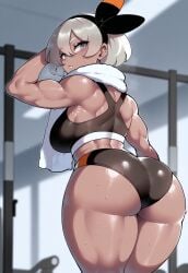 1girls ai_generated ass ass_focus bea_(pokemon) big_ass big_breasts civitai dark-skinned_female dug-lith-pls fat_ass female female_focus female_only game_freak grey_eyes grey_hair gym gym_clothes headband large_ass large_breasts lips looking_at_viewer looking_back muscular_female nintendo pokemon pokemon_ss short_hair solo sports_bikini sports_bra sweat sweaty sweaty_body sweaty_butt tagme tan_skinned_female thiccwithaq_(ai_style) toned_body toned_female towel towel_around_neck