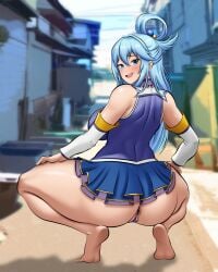 alternate_version_available aqua_(konosuba) ass dat_ass ecchi fbi_ecchi female showing_off squatting squatting_position