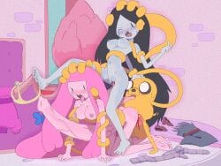 adventure_time commission jake_the_dog marceline princess_bubblegum stomach_bulge threesome