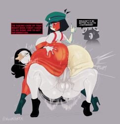 1futa 1girls anus ass ass_bigger_than_head ass_grab balls big_ass big_balls big_breasts big_butt big_penis black_hair bottom_heavy bottomless breasts bubble_butt clothing coral_glasses cum cum_in_pussy cum_in_pussy cum_inside cumshot curvaceous curvy curvy_figure dialogue dream_bbq ejaculation ena ena_(dream_bbq) ena_(series) english_text female futanari glasses grey_background hat heart heels high_heels huge_ass huge_balls huge_breasts huge_cock long_hair mostly_nude motion_lines noumiart office_lady onomatopoeia orgasm penis plap pleasure_face puffy_anus pussy spread_legs standing_sex text thick_thighs vaginal_penetration voluptuous voluptuous_female voluptuous_futanari wide_hips