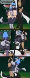 absurd_res anthro atlyss big_breasts bigger_male blue_hair bodily_fluids breasts chimera cum cum_in_pussy cum_inside english_text female genital_fluids genitals hair hi_res huge_breasts jewelry kaji_(karnator) karnator male male/female penetration poon_(atlyss) profanity pussy sex sex_from_behind shortstack size_difference smaller_female text vaginal_penetration vivian_(atlyss)