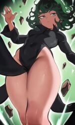 flat_chest green_eyes green_hair ishoo one_punch_man tatsumaki tatsumaki_(one-punch_man) thick_thighs