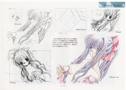 air_(anime) artbook breasts highres kamio_misuzu open_clothes open_shirt penis scan shirt sketch