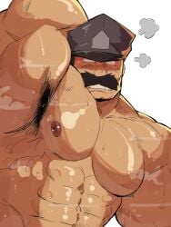 “sleepy”_john_estes armpit armpit_hair bara blush facial_hair hand_behind_head mad_bull mad_bull_34 male male_only muscles muscular musk nude rooyu_0 saturn297 solo solo_male sweat sweating
