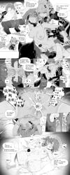 1girl 2futas anal anus arknights ass censored double_penetration doujinshi exhausted exusiai_(arknights) female futadom futanari grabbing_from_behind kataokasan lappland_(arknights) rough_sex scared_expression sex tears texas_(arknights) translation_request trembling walked_in_on wolf_girl