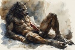adam360 ai_generated balls cock erection furry male penis solo_male werewolf