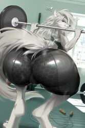 anthro big_ass female_focus freia_(kittell) kittell_(artist) squat squatting wolf working_out workout workout_clothes