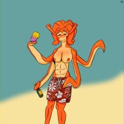 beach ceehaz cephalopod closed_eyes dog_knight_rpg hama_(ceehaz) mollusk octopus octopus_girl popsicle tentacle topless