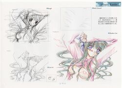 air_(anime) artbook breasts highres kamio_misuzu nipples open_clothes open_shirt scan shirt sketch