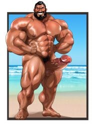 balls bara beard big_penis boner dragon_quest dragon_quest_vii erection facial_hair hitenmaru male male_only muscles muscular nude penis pollock_(dq7) solo solo_male sweat sweating