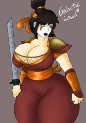 1girls big_ass big_breasts black_hair brawlhalla cleavage demon_girl edit edited edited_art female galacticlewd galacticlewd_edits hattori_(brawlhalla) huge_ass huge_breasts ninja ninja_girl ponytail sword thick_thighs tight_clothing tight_fit weapon