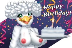 2025 2d 2d_(artwork) 2d_artwork anthro areola areolae avian big_breasts big_breasts bird bird_girl birthday birthday_cake blush blush blushing_female blushing_profusely breasts breasts breasts cake candle chicken chicken_girl chuck_e_cheese_(franchise) cluffcluff1 confetti digital_art digital_drawing_(artwork) digital_media_(artwork) discord discord_logo discord_tag discord_username female furry furry_female galliform gallus_(genus) green_eyes helen_henny mascot naked naked_female nude nude_female patreon patreon_username phasianid solo tagme twitter twitter_username white_body white_feathers white_hair