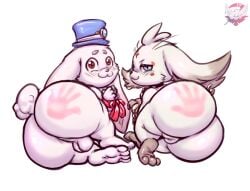 3_toes 4_fingers 4_toes abby_(wuthering_waves) anthro ass balls blue_eyes blush bondage bondage bound brown_body brown_fur clothing duo ear_piercing ear_ring emul_(shangri-la_frontier) feet female fennephilim_fox fingers fur genitals hat headgear headwear hi_res kuro_games lagomorph leporid looking_at_viewer male mammal piercing presenting presenting_hindquarters pussy rabbit red_eyes red_facial_markings ring_piercing slap_mark star_in_pupils toes top_hat white_body white_fur wuthering_waves
