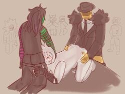 1girls 2boys ass cum_in_mouth distracted dream_game emotionless female forsaken_(roblox) friends grabbing jason_(forsaken) krsnsann mafioso_(dream_game) male oc oral_penetration original_character penetration pussy_juice pussy_penetration roblox roblox_game robloxian scenecore_jason_(forsaken) self_insert self_upload size_difference spitroast threesome white_hair