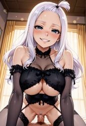 ai_generated blue_eyes cowgirl_position fairy_tail fucked_silly garter_belt garter_straps gloves half-closed_eyes halterneck illustrious_(stable_diffusion) large_breasts lingerie long_hair mirajane_strauss orgasm payop pov pubic_hair smile stockings sweat uncensored underboob vaginal_sex white_hair