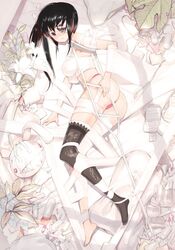 ass bandage bandages barefoot bent_over black_hair blush crutch eye_patch fall flower original panties pants pointy_chin princess princess_spirit single_sock socks spirit thighhighs underwear