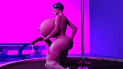 3d big_areola big_ass blue_hair cum futanari horsecock huge_breasts huge_cock long_nails purple_eyes stripper_pole termos3d