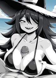 ai_generated beach fundamental_paper_education hat miss_circle_(fundamental_paper_education) paizuri sunglasses tagme
