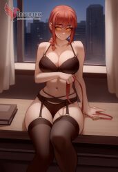 1girls 2d ai_generated ass bangs bare_shoulders barefeet big_ass big_breasts black_bra black_legwear bra braid braided_ponytail breasts chainsaw_man erophoenix feet female female_focus full_body garter_belt holding_leash leash looking_at_viewer looking_back makima_(chainsaw_man) navel nude pale_skinned_female panties patreon_username ringed_eyes sidelocks smile soles solo solo_female sweat thick thick_thighs thighhighs toes uncensored underwear yellow_eyes