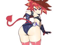 1girls collar dat_ass demon_girl demon_tail demon_wings disgaea doublehero etna female female_only gloves looking_back penguin pointy_ears red_eyes red_hair skimpy_clothes skindentation solo wings