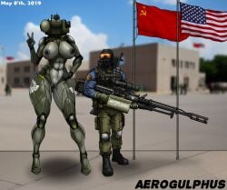abs aerogulphus ak-74 american_flag anthro anti-air armor army artist_name athletic athletic_female autocannon big_breasts blue_clothing blue_jacket blue_topwear bottomwear breasts bulletproof_vest cargo_pants clothing duo emblem faceless_character faceless_female female flag flag_background flight_jacket gas_mask glowing gun holding_gun holding_object holding_ranged_weapon holding_weapon human international_relations jacket jagerchief(aerogulphus) knee_pads large_weapon larger_female living_machine living_tank living_vehicle machine male mammal markings mask metallic_body military military_vehicle multicolored_body muscular muscular_male pants pouches public public_nudity ranged_weapon robot russian size_difference soldier soviet_union star_(marking) summer tactical_gear tank_(vehicle) text topwear two_tone_body united_states_of_america vehicle warning_label warrior weapon weapon_on_back weapon_on_shoulder wide_hips
