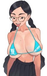 bikini_top blue_bikini_top braid glasses petite piercings skirt smile tongue tongue_out