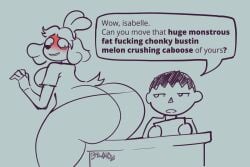 1boy 1boy1girl 1girl1boy 1girls 2020s 2021 2021s animal_crossing anthro ass_focus bawko bent_over big_ass big_butt blush calling_out canine canine_humanoid desk dog_ears dog_girl dog_tail embarrassed embarrassed_female fully_clothed funny huge_ass isabelle_(animal_crossing) looking_at_ass mayor_(animal_crossing) nintendo round_ass round_butt sketch talking_about_ass text text_bubble villager_(animal_crossing)