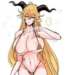 areola_slip arknights bikini degenbrecher_(arknights) female female gold_bikini huge_breasts micro_bikini sketch