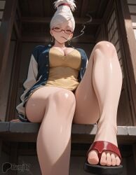 ai_generated ass ayase_seiko benj17 dandadan feet feet_focus feet_up female foot_fetish male milf navel nipples older_female seiko soles sweat thick_thighs toes uncensored