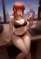 1girls 2d ai_generated ass bangs bare_shoulders barefeet big_ass big_breasts black_bra black_legwear bra braid braided_ponytail breasts chainsaw_man erophoenix feet female female_focus full_body garter_belt holding_leash leash looking_at_viewer looking_back makima_(chainsaw_man) navel nude pale_skinned_female panties patreon_username ringed_eyes sidelocks smile soles solo solo_female sweat thick thick_thighs thighhighs toes uncensored underwear yellow_eyes