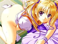 00s armband clothing footwear foster_(company) game_cg hana_no_kioku_(series) hana_no_kioku_6 masturbation pussy_juice ribbon ribbons school_uniform serafuku skyhouse socks tied_hair tissue twintails undressing