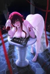 ahoge alcohol ass bangs bare_shoulders barefoot bent_over blue_eyes blurry blurry_background blush board_game breasts chess_piece chessboard cleavage closed_mouth clothing crossed_bangs cup dress drink drinking_glass extremely_large_filesize feet female female_focus female_only hair_between_eyes halter_dress high_resolution high_school_dxd holding holding_cup huge_ahoge large_breasts large_filesize leaning_forward legs limart long_hair looking_at_viewer nail_polish open_mouth png red_hair red_wine rias_gremory seductive seductive_look see-through see-through_dress semi-realism sidelocks sitting sleeveless sleeveless_dress smile solo standing stone_floor table thighs toenails toes transparent_clothes very_high_resolution white_dress wine wine_glass