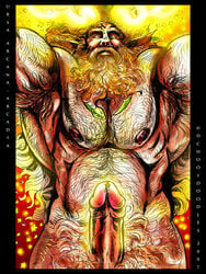 antlers beard cernunnos dchooi deity facial_hair glowing hair hairy horn humanoid long_beard long_hair magic male male_only muscular pecs penis pubes solo tagme