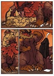 anthro balls beard big_balls big_penis claws cock cum dick feline furry fusion gay homosexual horn hyper_balls hyper_penis lion male male/male male_only mane merging muscles muscular muscular_male penis reptile scales semen stripes taur testicles tongue tongue_out trencalos tusks vein veiny_penis