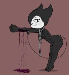 4_fingers absurd_res anthro ass blood blood_drip blood_pool bodily_fluids breasts butt_pose claws demon dripping e254e female fingers gore grin hair hair_over_eye hi_res masturbation natural_breasts nipples noose nude pose sathu_(e254e) self-harm sharp_teeth slit_wrist smile solo teeth tiptoes vaginal_masturbation vaginal_penetration