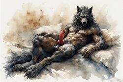 adam360 ai_generated balls cock erection furry male penis solo_male werewolf