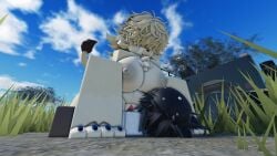 3d anthro dark-skinned_male feline female_on_top furry lioness male/female male_on_anthro nekomaniaa outdoor_sex outdoors roblox roblox_avatar robloxian self_upload size_difference