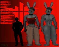 absurd_res anarchy_symbol anon anthro armwear athletic black_hair chains choker clenched_hands clothing duo elbow_gloves eyeshadow female fingerless_gloves fist fists_clenched gloves hair handwear hare hi_res human humanoid jewelry lagomorph larger_female leporid m4n makeup male male/female mammal model_sheet necklace nipple_piercing nipples orange_eyes piercing rabbit size_difference smaller_male thick_thighs toned_female topwear tube_top wide_hips wolfenstein