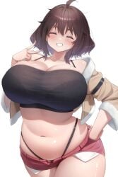 1girls belly big_breasts blush cute cute_face eyes_closed huge_breasts insomnia-chan_(kaynimatic) kaynimatic tummy