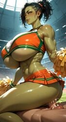 ai ai-created ai_art ai_assisted ai_generated big_breasts big_breasts big_breasts boobs_bigger_than_head breasts breasts cheerleader cheerleader_outfit cheerleader_uniform cowgirl_position dnd dnd_character fantasy gigantic_breasts green_body green_skin huge_boobs huge_breasts huge_breasts monster_girl on_top orc orc_female orc_on_human orced tits_bigger_than_head