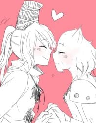bad_link crossover furry furry_with_non-furry hat interspecies jackalman_(thundercats) kissing mononobe_no_futo ponytail ribbon-trimmed_sleeves ribbon_trim thundercats touhou wide_sleeves