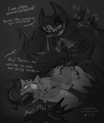 2boys all_the_way_through anal anal_sex bendy_and_the_ink_machine cvinodor dialogue furry gay ink_demon male male/male male_only sex size_difference tear tentacle_penis text ych ych_(character)