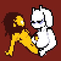1enby 1girl ambiguous_gender boobjob deltarune kris_(deltarune) mother penis pixel_art sprite tagme toriel