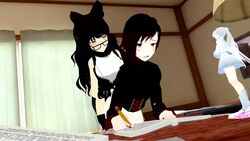 2girls 3d animated black_hair blake_belladonna blake_belladonna_(vale) bottomless burstingseas cafe-anteiku doggy_style eyewear faunus female from_behind futa_on_female futadom futanari glasses human intersex large_ass leaning_on_object light-skinned_futanari looking_at_partner looking_back megane moaning open_mouth pale-skinned_female pale_skin partially_clothed partially_clothed_female rape red_highlights ruby_rose ruby_rose_(vale) rwby sex silver_eyes sound source_filmmaker studying vale_outfit video weiss_schnee weiss_schnee_(vale) yellow_eyes