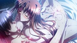 areolae ass_grab bed blush breasts brown_hair closed_eyes cum cum_on_breasts cum_on_hair facial female game_cg large_breasts long_hair natsuzora_no_perseus night nipples nude sawatari_tohka sex shouna_mitsuishi sweat vaginal_penetration yuzuna_hiyo