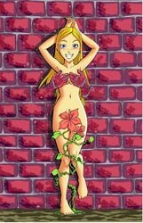 1girls arabatos blonde_hair blue_eyes cornelia_hale female flower long_hair nature nude standing strategically_covered w.i.t.c.h. wall