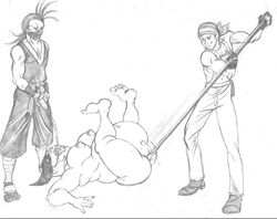 billy_kane crossover eiji_kisaragi human james_howlett king_of_fighters male_only marvel monochrome mutant nude snk straight_hair wolverine_(x-men) x-men yaoi