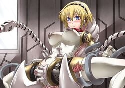 aegis_(persona) aigis_(persona) android blonde_hair blue_eyes blush breasts female gynoid headphones machine persona persona_3 segami_daisuke short_hair solo tentacle