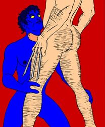 2boys boner erection james_howlett male male_only marvel nightcrawler nude straight_hair tranetrax wolverine_(x-men) x-men yaoi